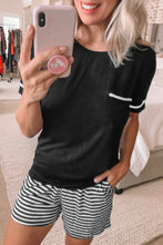 Load image into Gallery viewer, 2 Pc Solid Tee Striped Shorts Loungewear Set
