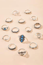 Load image into Gallery viewer, 15 Piece Moon &amp; Flower Silver Ring Set
